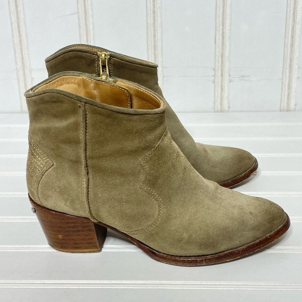 Zadig & Voltaire Molly Khaki Suede Wing Ankle Boots Spain 36 Western Block Heel - Picture 13 of 15